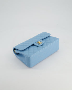 *HOT* Chanel Sky Blue Small Classic Double Flap Bag in Caviar Leather with Gold Hardware