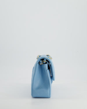 *HOT* Chanel Sky Blue Small Classic Double Flap Bag in Caviar Leather with Gold Hardware