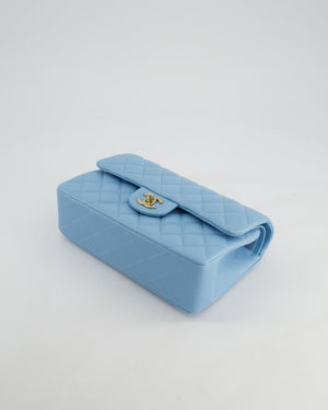 *HOT* Chanel Sky Blue Small Classic Double Flap Bag in Caviar Leather with Gold Hardware
