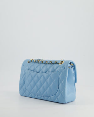 *HOT* Chanel Sky Blue Small Classic Double Flap Bag in Caviar Leather with Gold Hardware