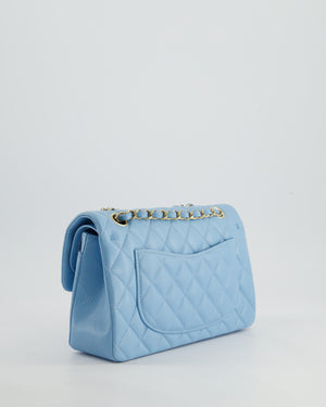 *HOT* Chanel Sky Blue Small Classic Double Flap Bag in Caviar Leather with Gold Hardware