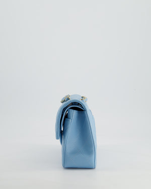 *HOT* Chanel Sky Blue Small Classic Double Flap Bag in Caviar Leather with Gold Hardware
