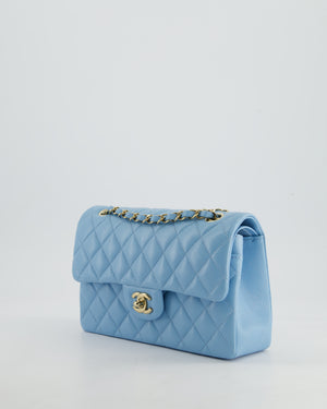 *HOT* Chanel Sky Blue Small Classic Double Flap Bag in Caviar Leather with Gold Hardware