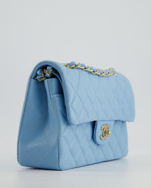 *HOT* Chanel Sky Blue Small Classic Double Flap Bag in Caviar Leather with Gold Hardware