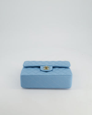 *HOT* Chanel Sky Blue Small Classic Double Flap Bag in Caviar Leather with Gold Hardware