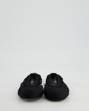 Chanel Black Ballerina Shoes in Mesh & Grosgrain with Gold Heel Detail & CC Logo Size EU 35