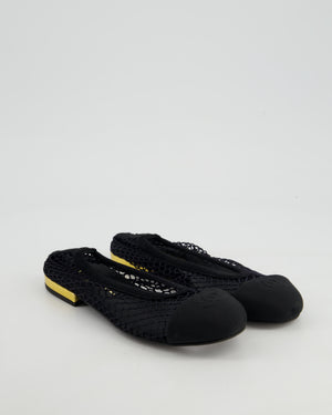 Chanel Black Ballerina Shoes in Mesh & Grosgrain with Gold Heel Detail & CC Logo Size EU 35