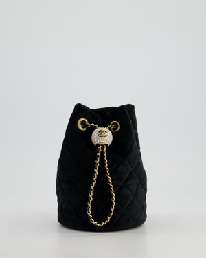 *FIRE PRICE* Chanel Petite Maroquinerie Black Velvet Pearl Crush Small Bucket Bag with Champagne Gold Hardware &amp; Crystal Details