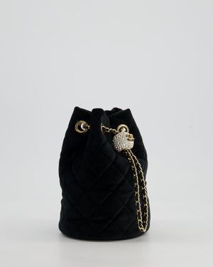 *FIRE PRICE* Chanel Petite Maroquinerie Black Velvet Pearl Crush Small Bucket Bag with Champagne Gold Hardware &amp; Crystal Details