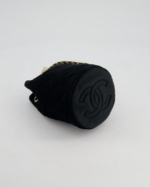 *FIRE PRICE* Chanel Petite Maroquinerie Black Velvet Pearl Crush Small Bucket Bag with Champagne Gold Hardware &amp; Crystal Details