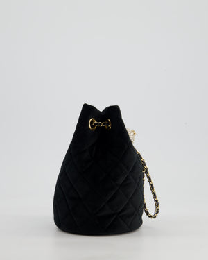 *FIRE PRICE* Chanel Petite Maroquinerie Black Velvet Pearl Crush Small Bucket Bag with Champagne Gold Hardware &amp; Crystal Details
