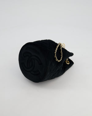*FIRE PRICE* Chanel Petite Maroquinerie Black Velvet Pearl Crush Small Bucket Bag with Champagne Gold Hardware &amp; Crystal Details
