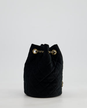 *FIRE PRICE* Chanel Petite Maroquinerie Black Velvet Pearl Crush Small Bucket Bag with Champagne Gold Hardware &amp; Crystal Details