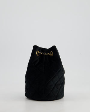 *FIRE PRICE* Chanel Petite Maroquinerie Black Velvet Pearl Crush Small Bucket Bag with Champagne Gold Hardware &amp; Crystal Details