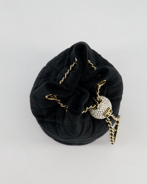 *FIRE PRICE* Chanel Petite Maroquinerie Black Velvet Pearl Crush Small Bucket Bag with Champagne Gold Hardware &amp; Crystal Details
