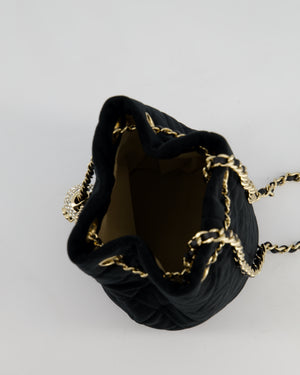 *FIRE PRICE* Chanel Petite Maroquinerie Black Velvet Pearl Crush Small Bucket Bag with Champagne Gold Hardware &amp; Crystal Details