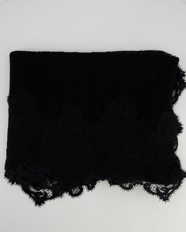 Ermanno Scervino Black Cotton Long Shawl with Sparkly Lace Detail