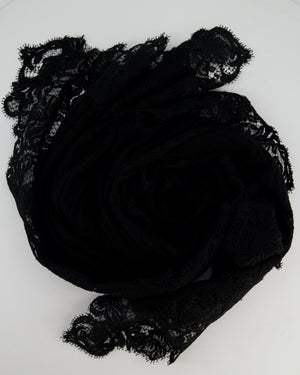 Ermanno Scervino Black Cotton Long Shawl with Sparkly Lace Detail