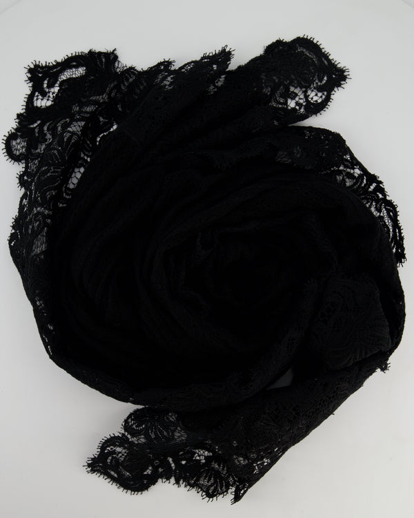 Ermanno Scervino Black Cotton Long Shawl with Sparkly Lace Detail