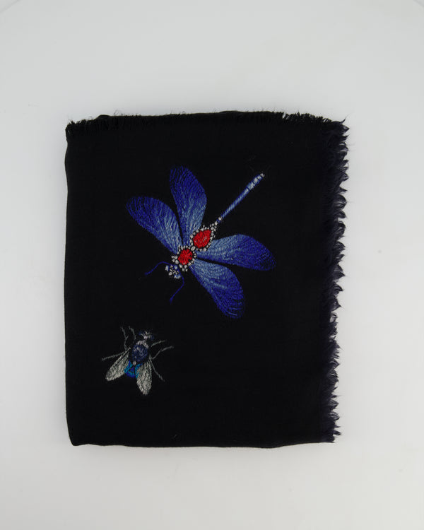 Alexander McQueen Black Long Shawl with Embroidered Butterfly Detail