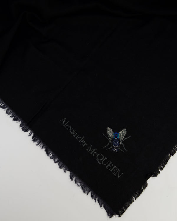 Alexander McQueen Black Long Shawl with Embroidered Butterfly Detail