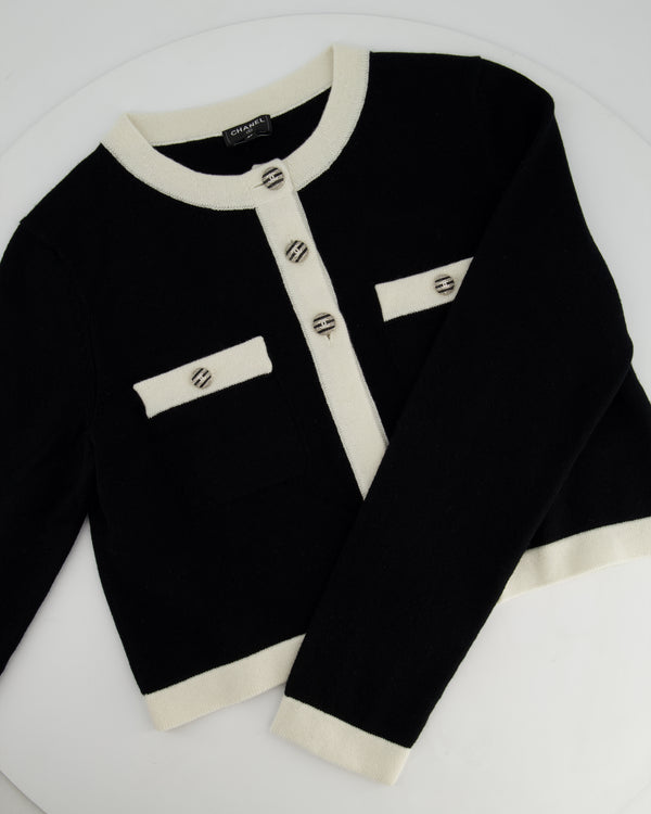Chanel 24C Black & White Cashmere Long Sleeve Cardigan with CC Buttons Detail Size FR 36 (UK 8) RRP £3200