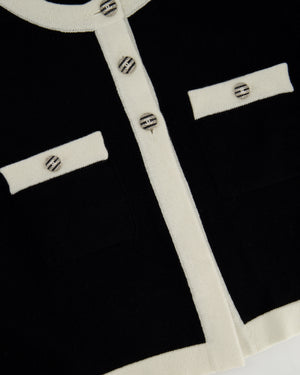 Chanel 24C Black & White Cashmere Long Sleeve Cardigan with CC Buttons Detail Size FR 36 (UK 8) RRP £3200