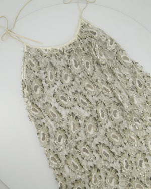 Saint Laurent White & Silver Floral Sequin and Bead Embroidered Mini Dress with White Slip Size FR 36 (UK 8)