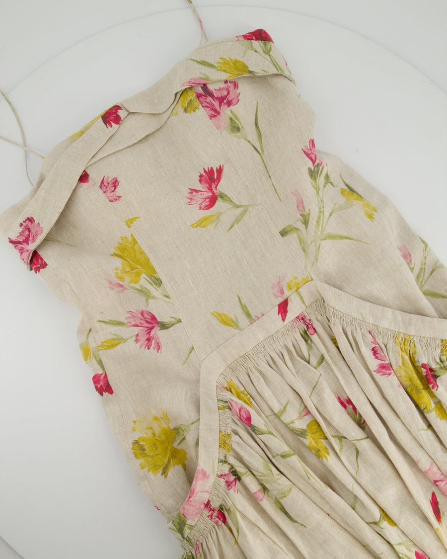 Erdem Beige, Pink & Yellow Floral Midi Dress with Bustier Top Size UK 6 (FR 34)
