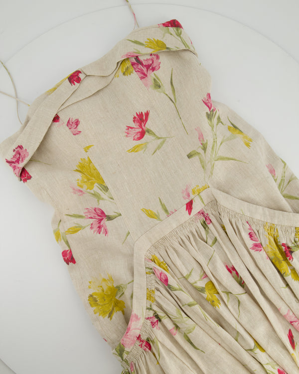 Erdem Beige, Pink & Yellow Floral Midi Dress with Bustier Top Size UK 6 (FR 34)