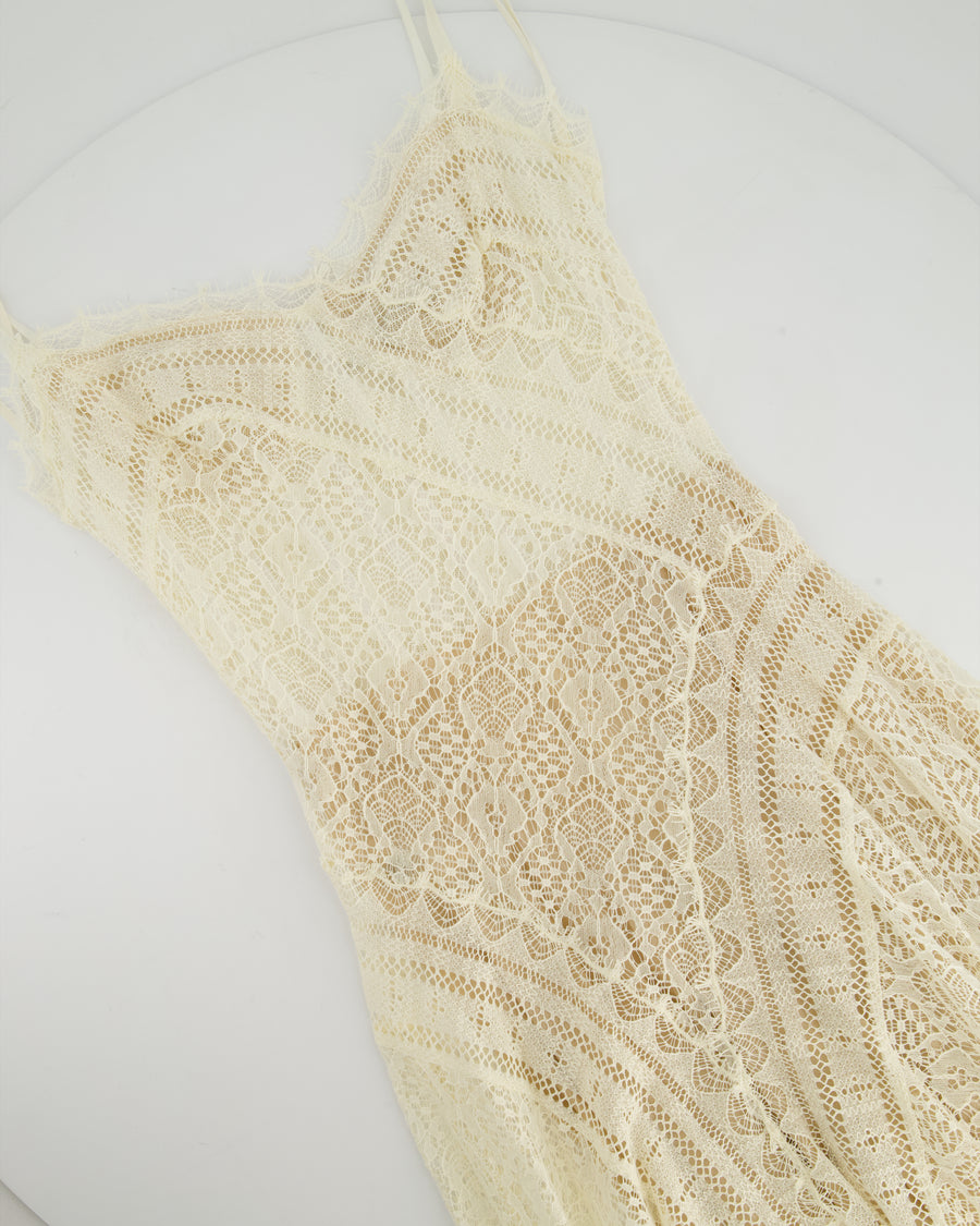 Alexander McQueen Cream Lace Midi Dress Silk with Corset Top Lace Size FR 36 (UK 8)