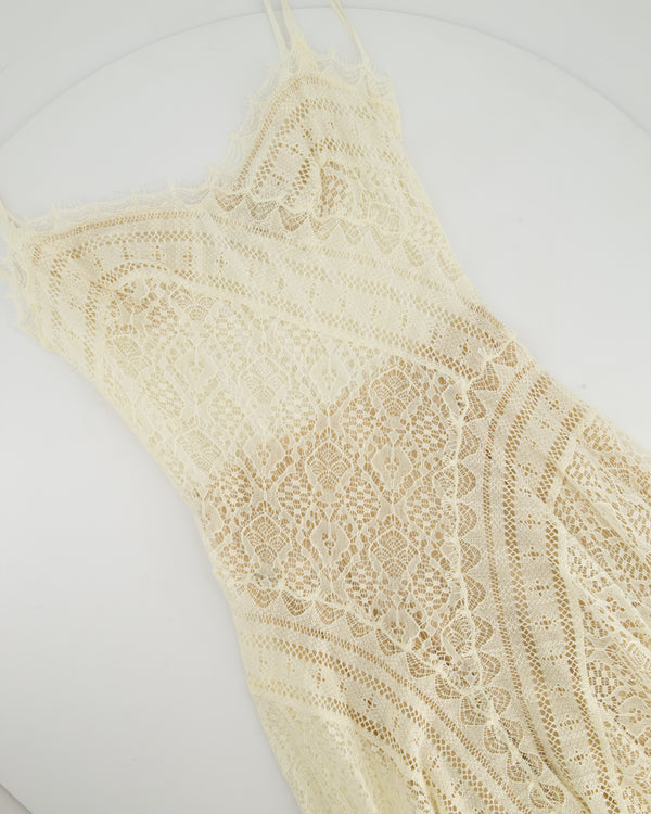 Alexander McQueen Cream Lace Midi Dress Silk with Corset Top Lace Size FR 36 (UK 8)