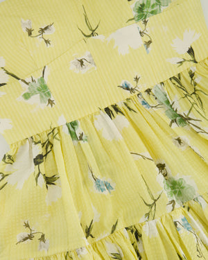 Erdem SS25 Yellow, White & Green Floral Midi Dress with Bustier Top & Tie Up Bow Strap Details Size UK 6 (FR 34)