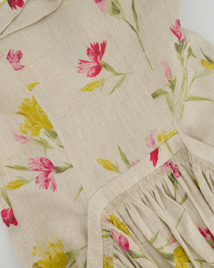 Erdem Beige, Pink & Yellow Floral Midi Dress with Bustier Top Size UK 6 (FR 34)