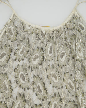 Saint Laurent White & Silver Floral Sequin and Bead Embroidered Mini Dress with White Slip Size FR 36 (UK 8)