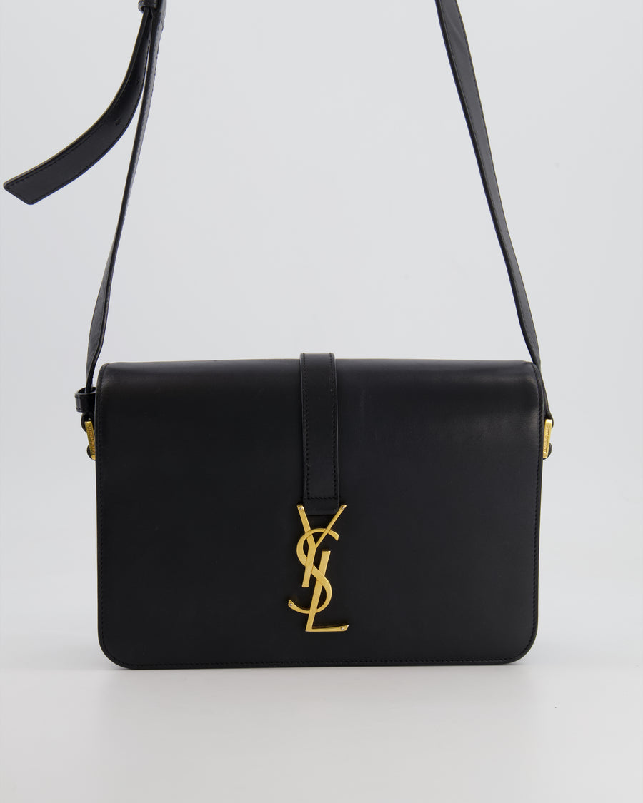 Saint Laurent Black Messenger Leather Bag with Gold Hardware