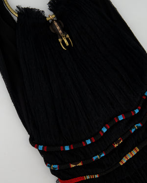 Valentino Black Lace Sleeveless Midi Dress with Gold Neck Detail and Red and Blue Beaded Waist Size IT 36 (UK 4)