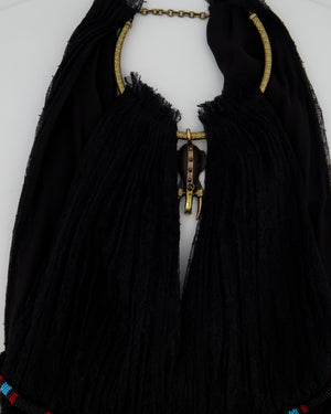 Valentino Black Lace Sleeveless Midi Dress with Gold Neck Detail and Red and Blue Beaded Waist Size IT 36 (UK 4)