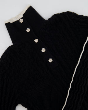 Chanel Black Cashmere Jumper with Silver Camelia Buttons and White Trim Details Size FR 34 (UK 6)