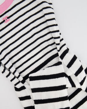Chanel 24S Black & White Striped Towel Sailor Dress with Pink Trim, CC Logo & Tie Detail Size FR 36 (UK 8)