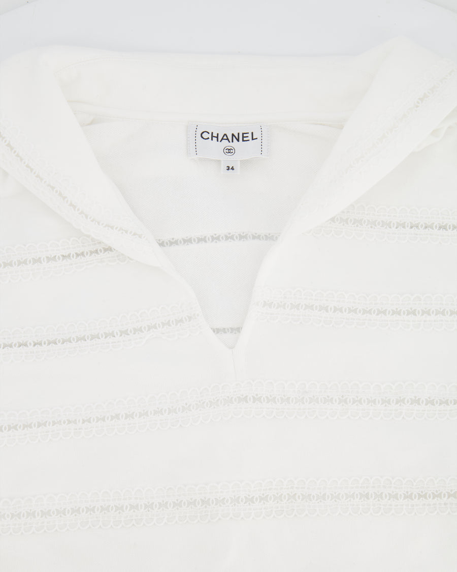 Chanel White Blouse with CC Logo Embroideries Size FR 34 (UK 6)