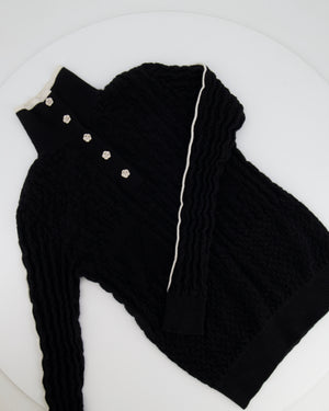 Chanel Black Cashmere Jumper with Silver Camelia Buttons and White Trim Details Size FR 34 (UK 6)