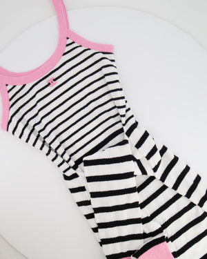 Chanel 24S Black & White Striped Towel Sailor Dress with Pink Trim, CC Logo & Tie Detail Size FR 36 (UK 8)