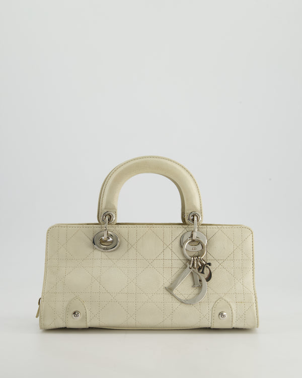 Christian Dior Ivory Vintage Small East West Lady Dior Bag in Calfskin Leather with Silver Hardware