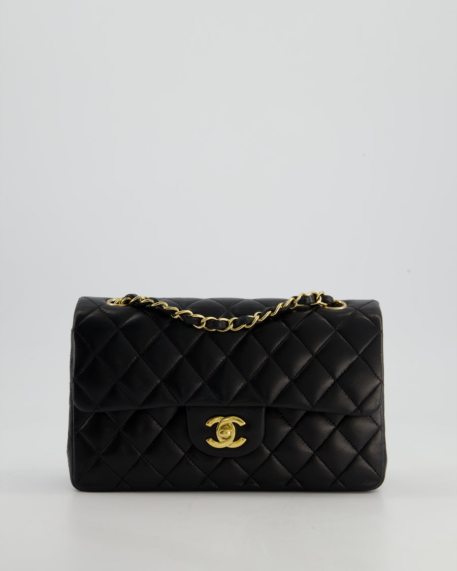 Chanel Vintage Black Small Classic Double Flap Bag in Lambskin Leather with 24k Gold Hardware