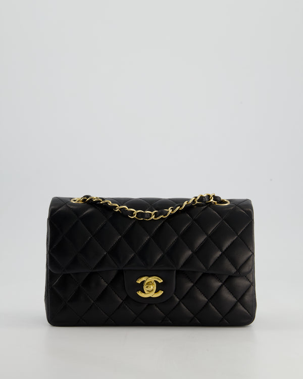 Chanel Vintage Black Small Classic Double Flap Bag in Lambskin Leather with 24k Gold Hardware