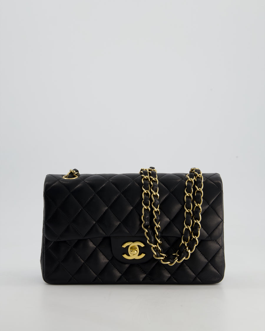 Chanel Vintage Black Small Classic Double Flap Bag in Lambskin Leather with 24k Gold Hardware