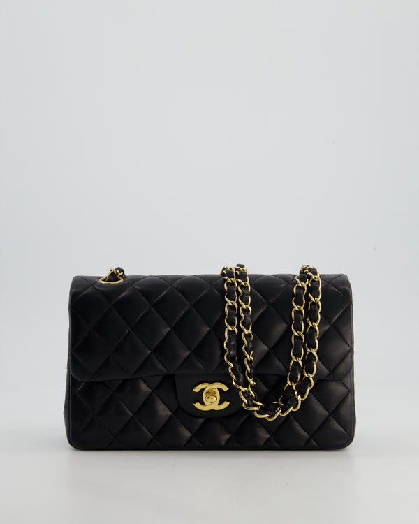 Chanel Vintage Black Small Classic Double Flap Bag in Lambskin Leather with 24k Gold Hardware