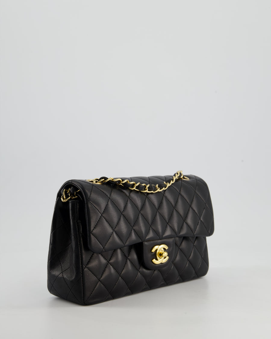 Chanel Vintage Black Small Classic Double Flap Bag in Lambskin Leather with 24k Gold Hardware