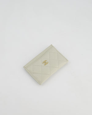 Chanel Pale Grey Quilted Card-Holder in Caviar Leather with Champagne Gold Hardware